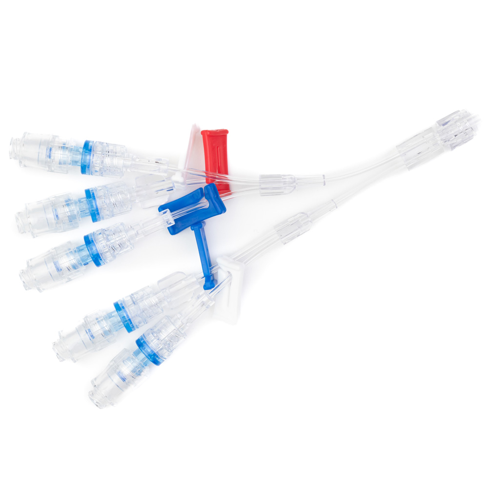 Five Lumen Extension Set With Check Valve With Negative Pressure Needlefree Valve